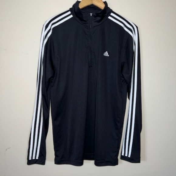 Adidas Three Stripe Black Pullover Quarter Zip Track Jacket Size Medium - Picture 4 of 6